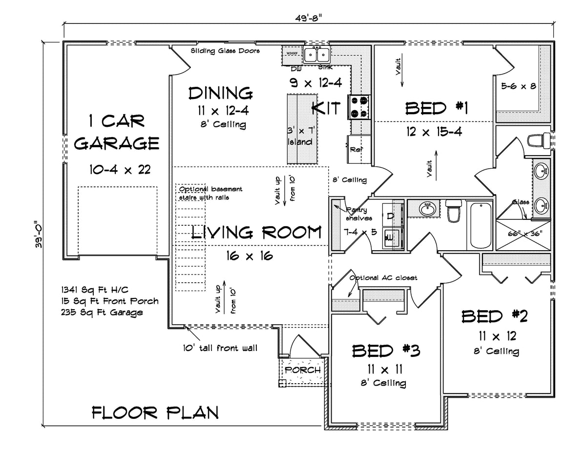 J7198-E House Plan Main Floor Plan 3 Bed 2 Baths