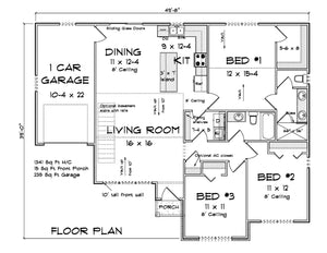 J7198-E House Plan Main Floor Plan 3 Bed 2 Baths