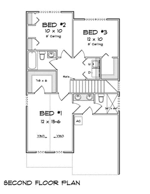 7199-E Second Floor Plan 3 Bed 2.5 Baths