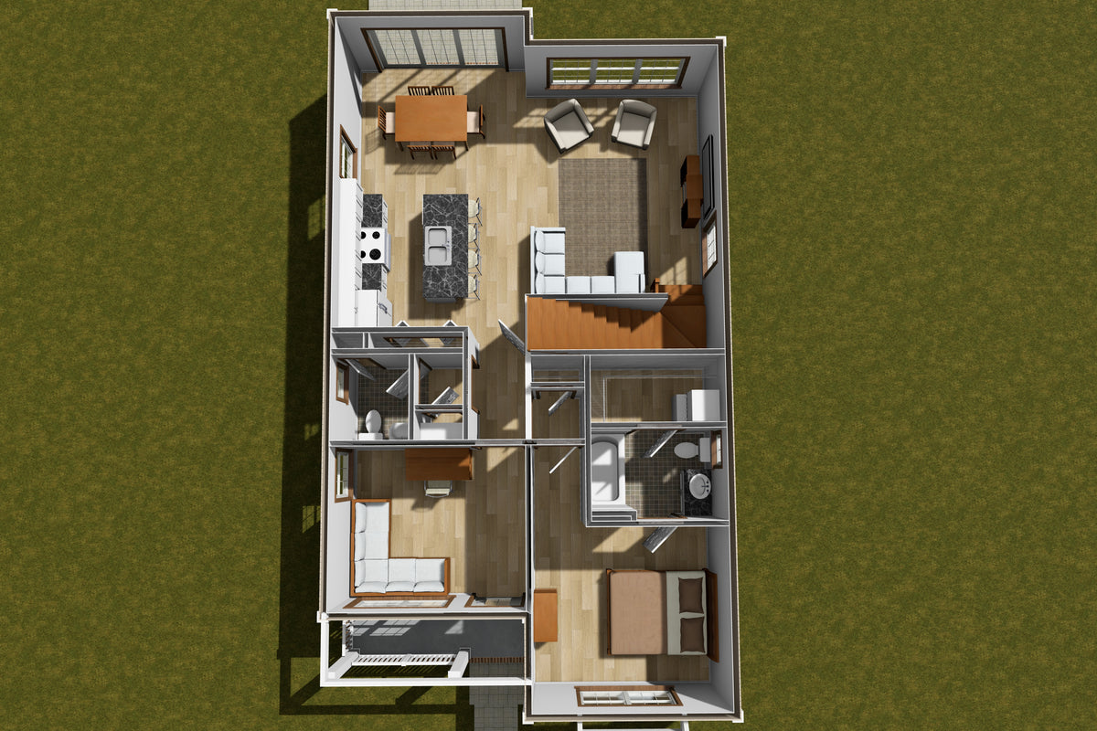 J7209-E House Plan 3D First Floor 