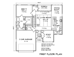 J7213-E House First Floor Plan 3 Bed 2.5 Bath