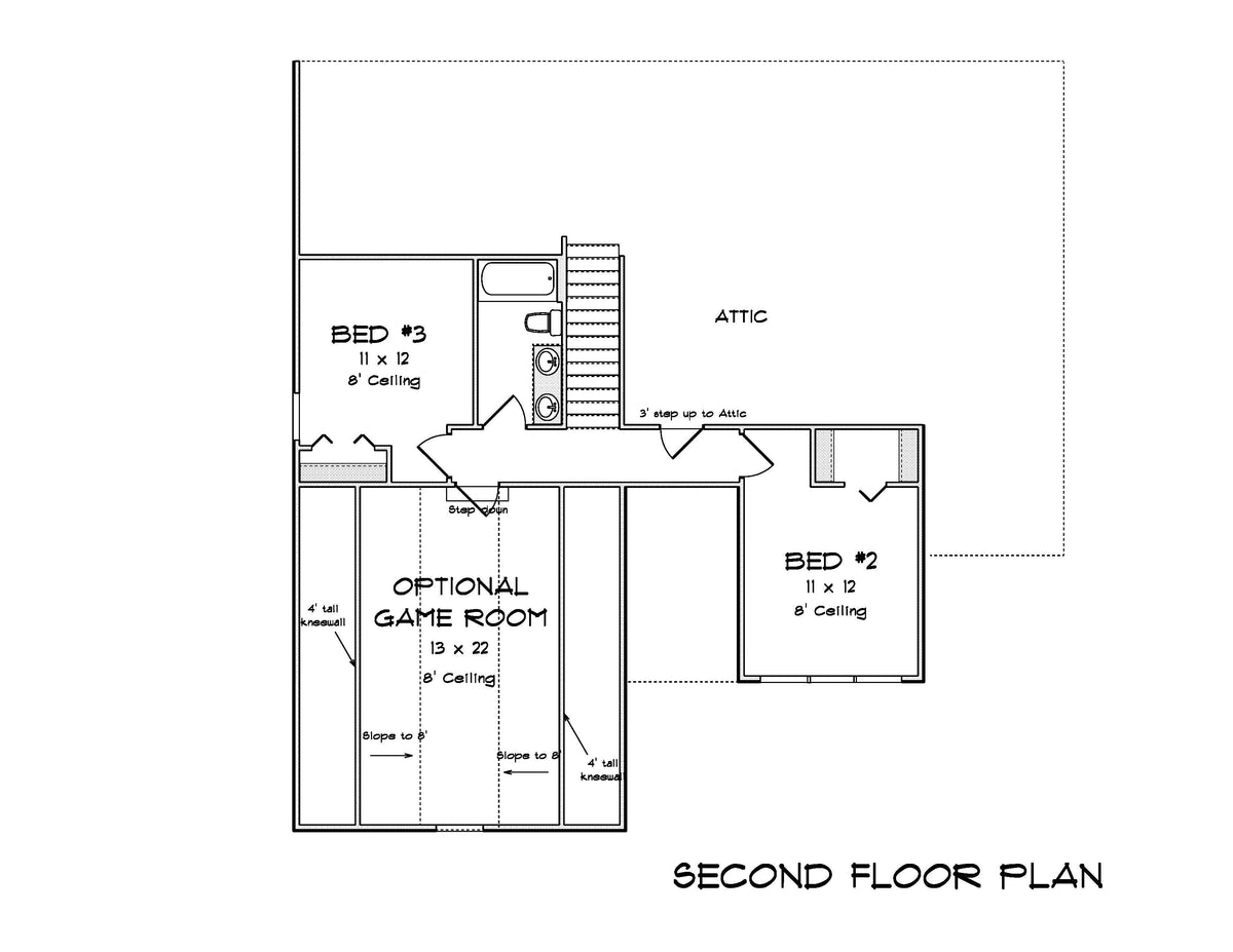 J7213-E House Second Floor Plan 3 Bed 2.5 Bath