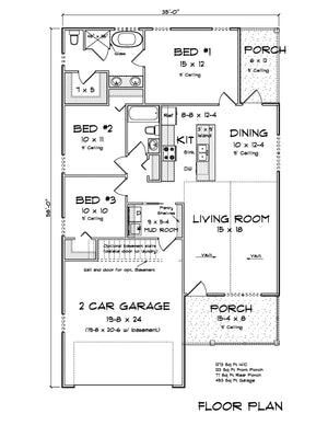 J7214-E House First Floor Plan 3 Bed 2 Bath