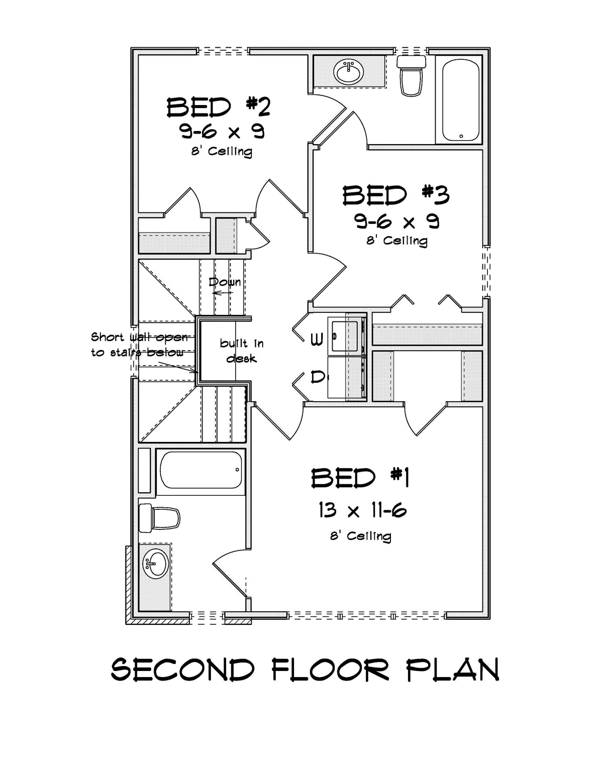 J7216-E House Second Floor Plan 3 Bed 2.5 Bath