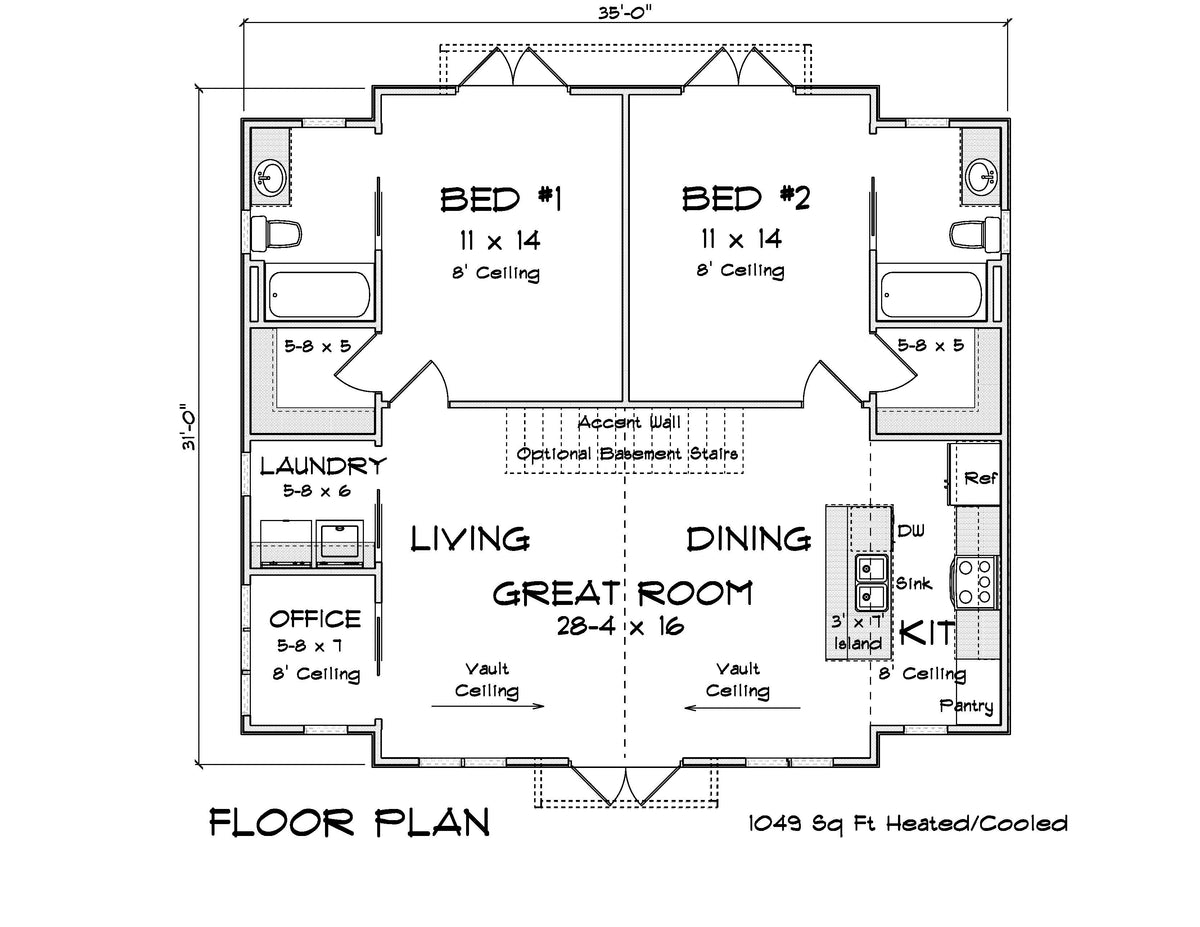 J7217-E House First Floor Plan 2 Bed 2 Bath