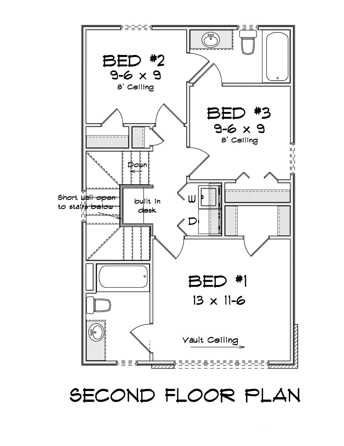 J7224-E House Second Floor Plan 3 Bed 2.5 Bath