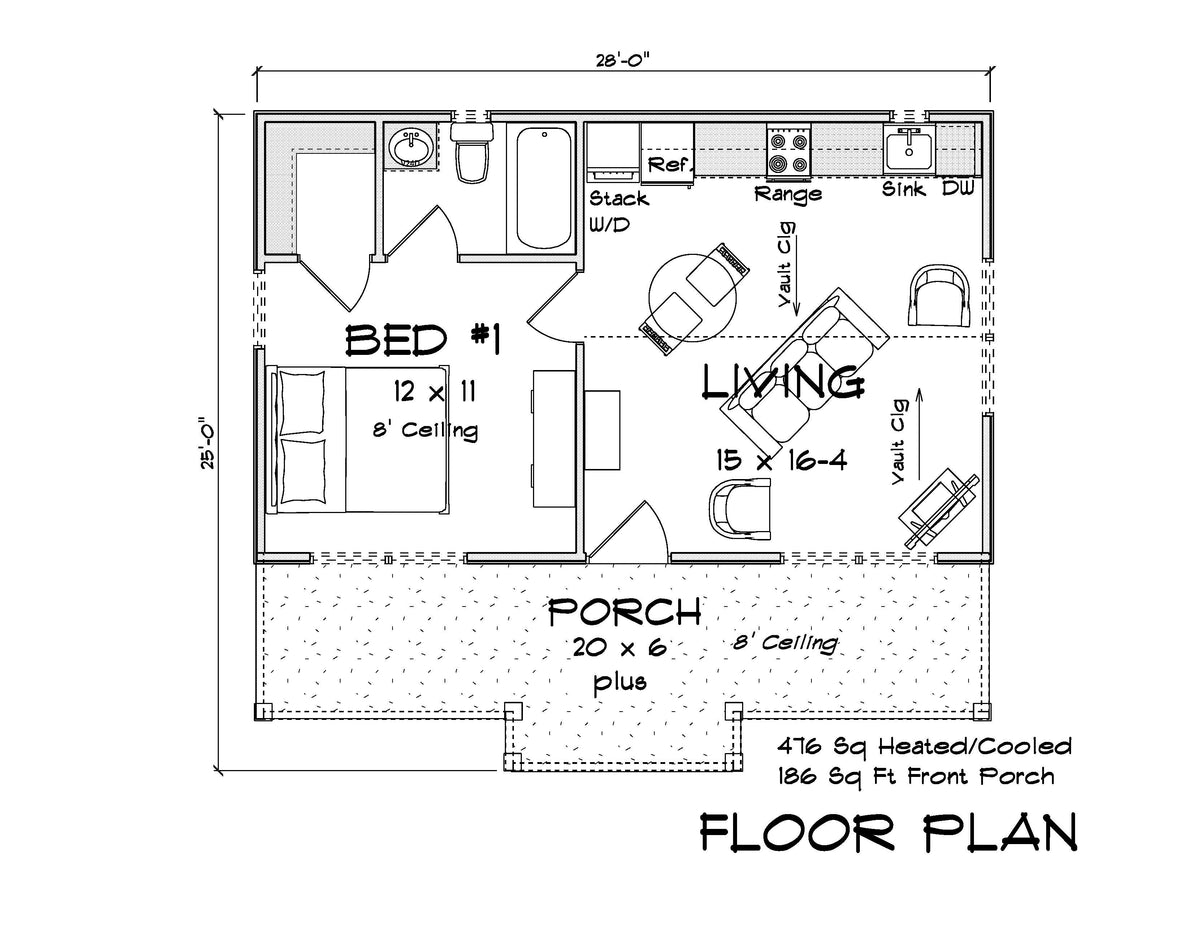 J7227-E House First Floor Plan 1 Bed 1 Bath