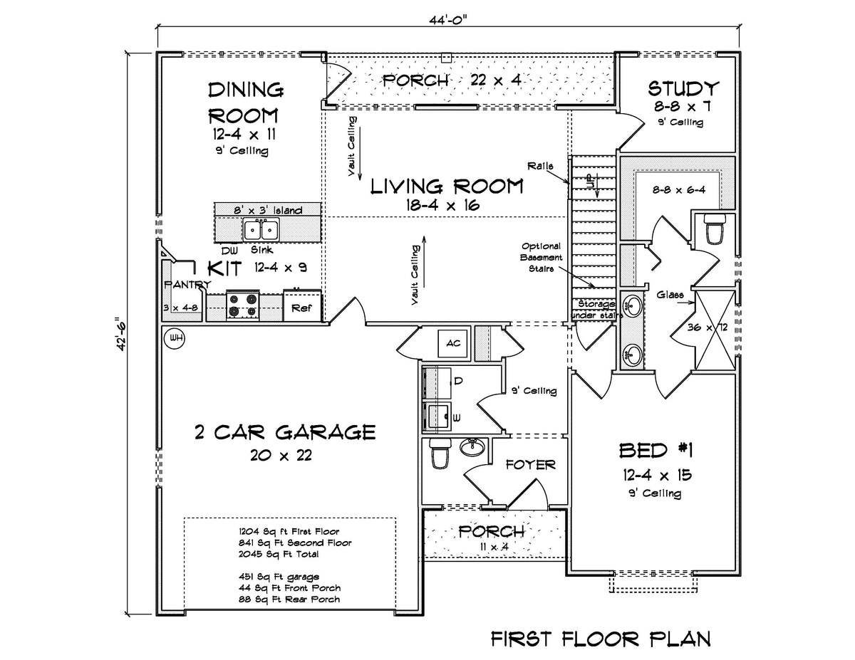 J7228-E House First Floor Plan 4 Bed 3.5 Bath