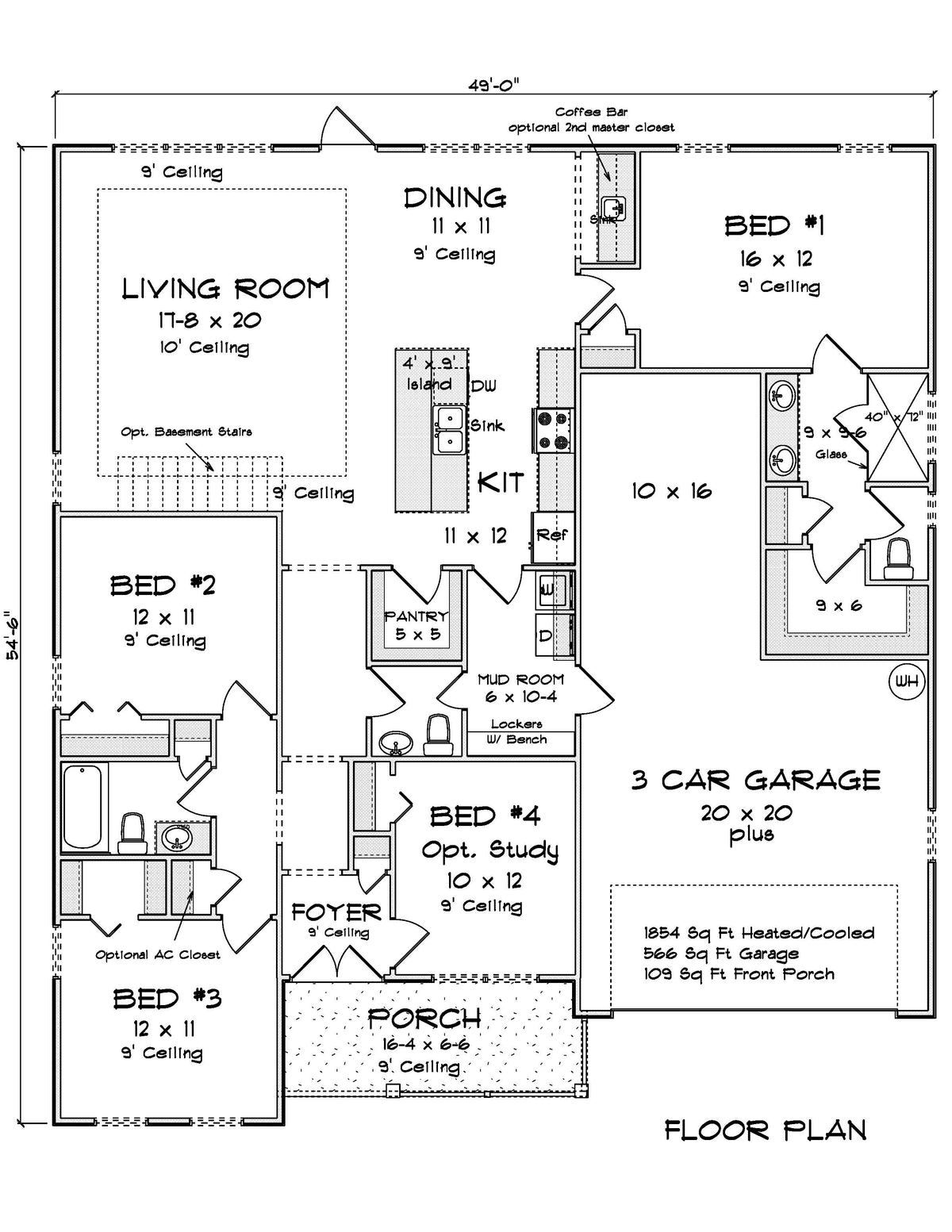 J7229-E House First Floor Plan 4 Bed 2.5 Bath