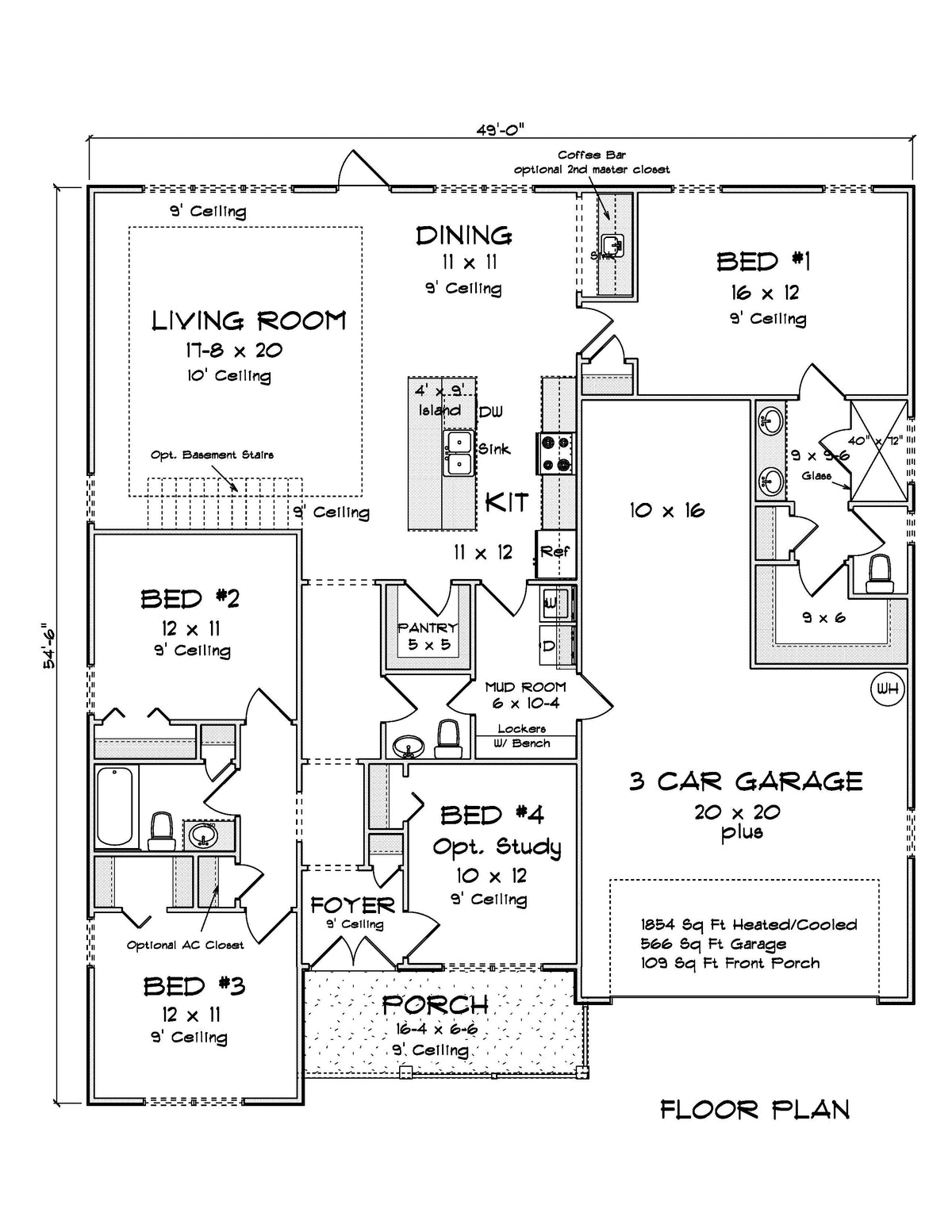 J7230-E House First Floor Plan 4 Bed 2.5 Bath