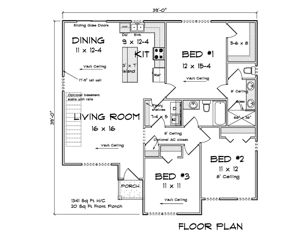 J7232-E House First Floor Plan 3 Bed 2 Bath