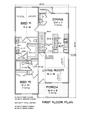 J7246-E House First Floor Plan 4 Bed 3 Bath
