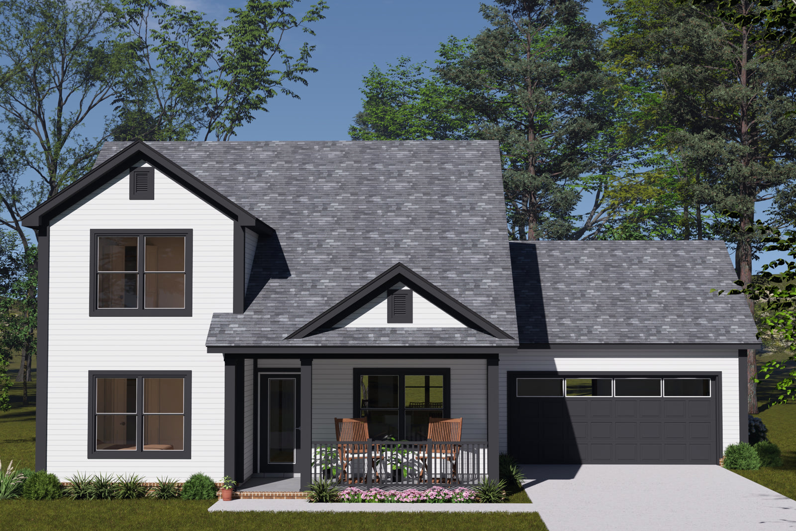 J7247-E New American Style House Exterior-2
