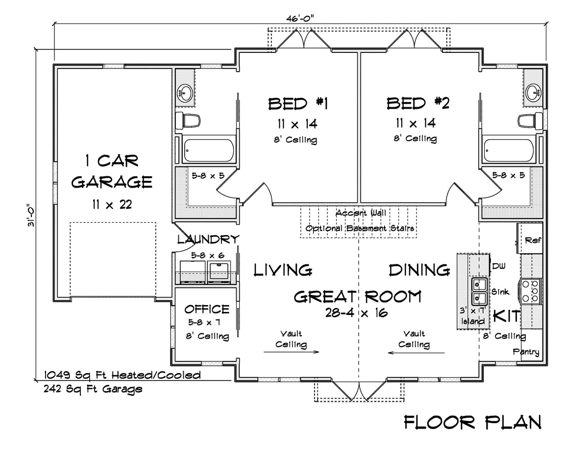 J7248-E  Lakeview House First Floor Plan 2 Bed 2 Bath