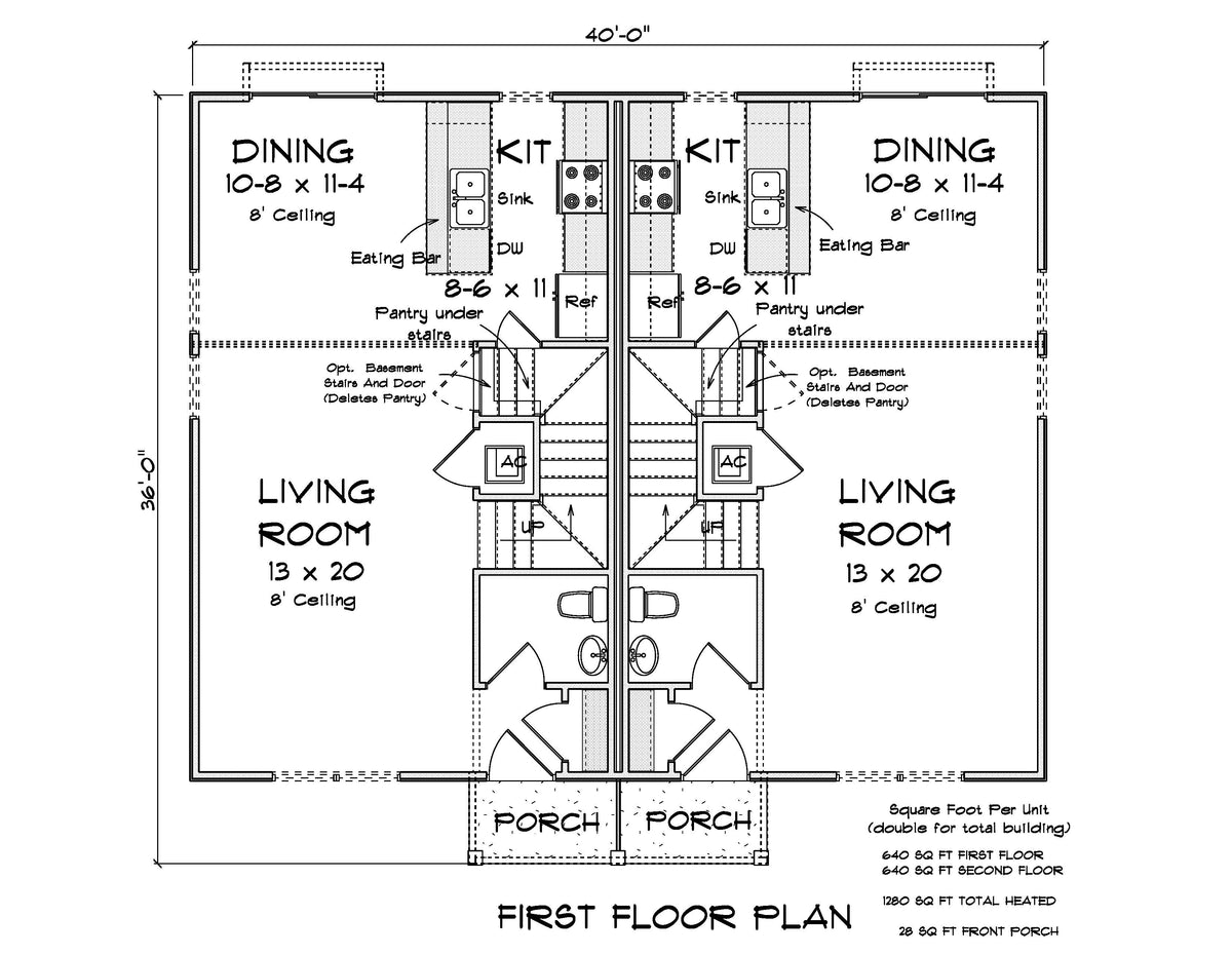J7249-E Whispering Pines House Duplex First Floor Plan 6 Bed 4 Baths, 2 Half Baths