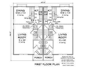 J7249-E Whispering Pines House Duplex First Floor Plan 6 Bed 4 Baths, 2 Half Baths