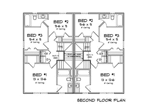 J7249-E Whispering Pines House Duplex Second Floor Plan 6 Bed 4 Baths, 2 Half Baths