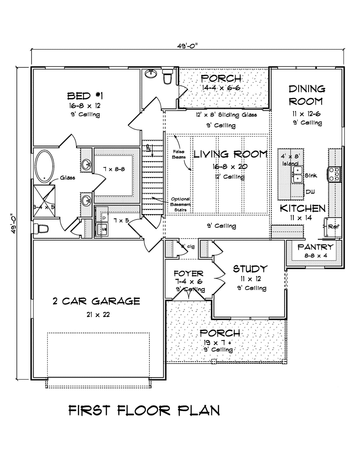 J7253-E Orchard Park House First Floor Plan 3 Bed and 2.5 Bath