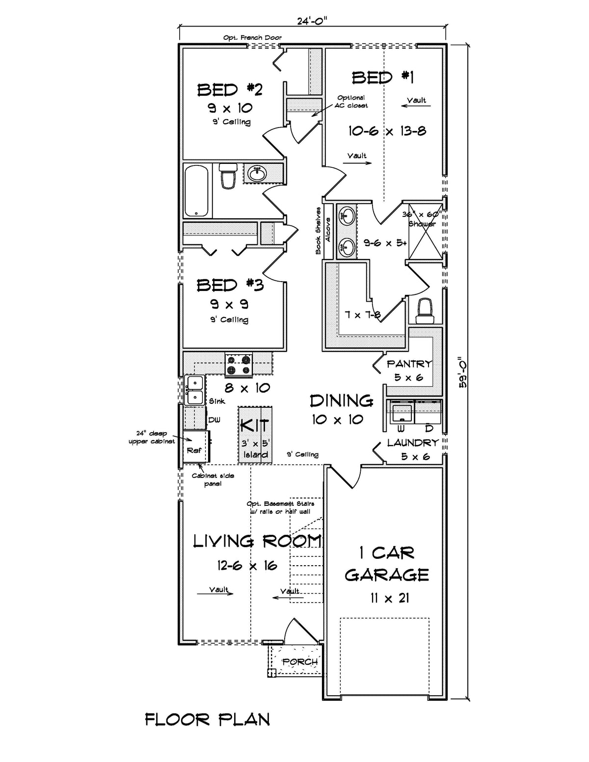 J7254-E Overlook House First Floor Plan 3 Bed 2 Bath