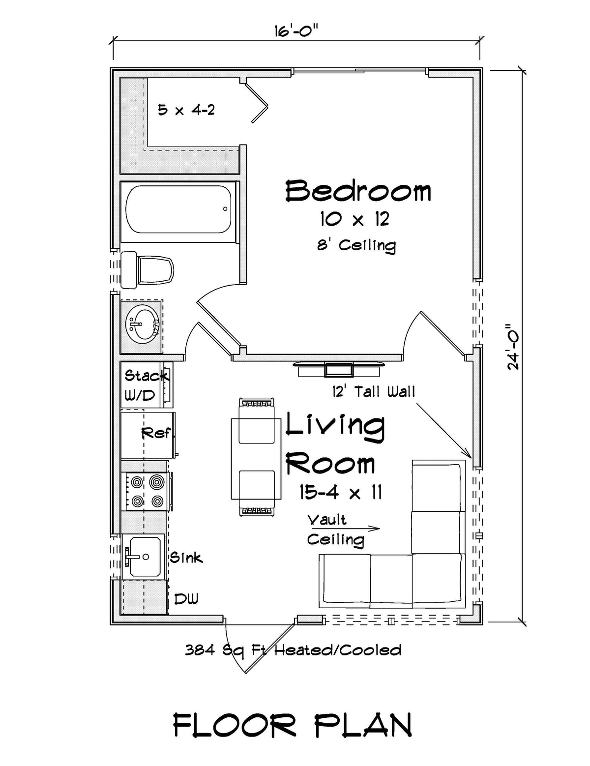 J7400-E 24592 House First Floor Plan 1 Bed 1 Bath