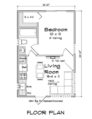 J7400-E 24592 House First Floor Plan 1 Bed 1 Bath