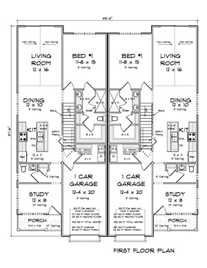 J7401-E 24593 House First Floor Plan 2 Beds 2.5 Baths