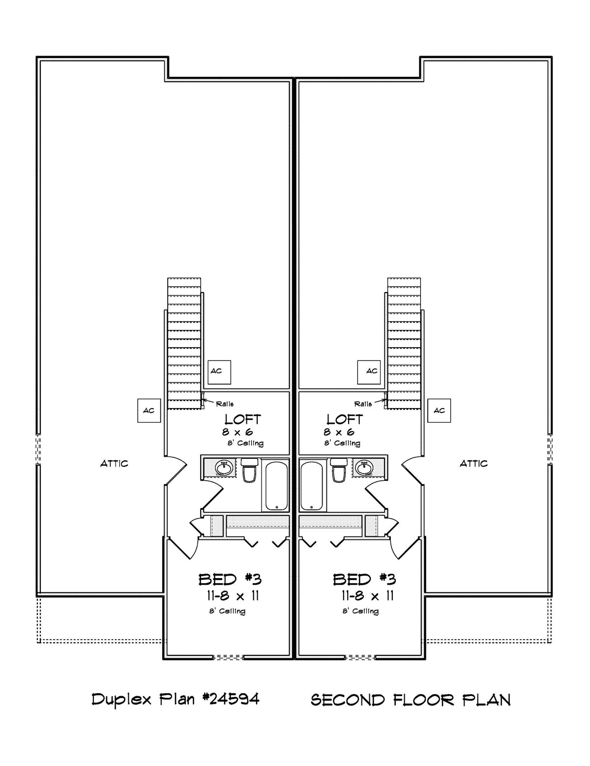 J7402-E 24594 House Second Floor Plan 3 Beds 3.5 Baths