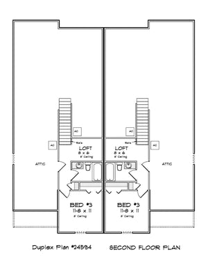 J7402-E 24594 House Second Floor Plan 3 Beds 3.5 Baths