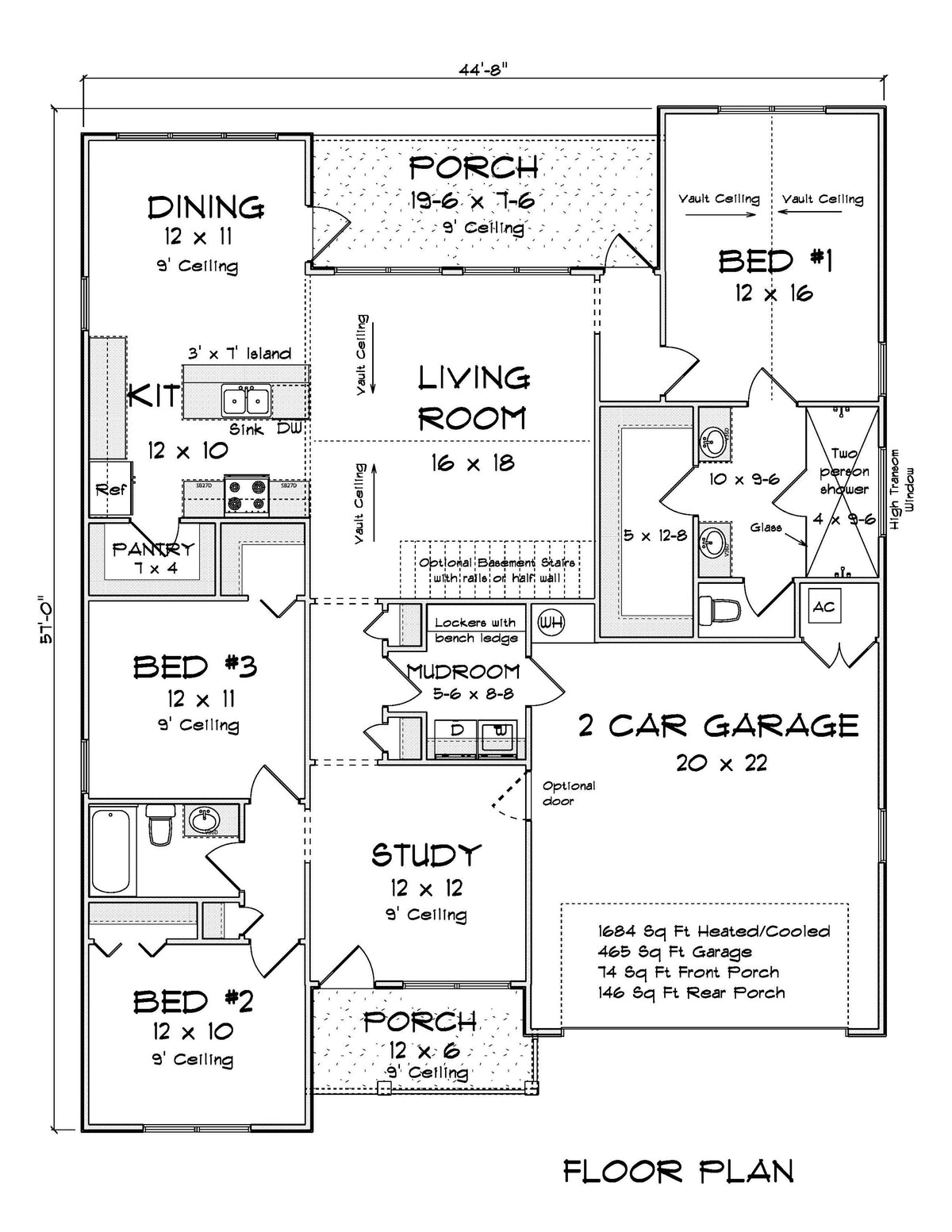 J7403-E 24595 House First 
Floor Plan 3 Beds 2 Baths