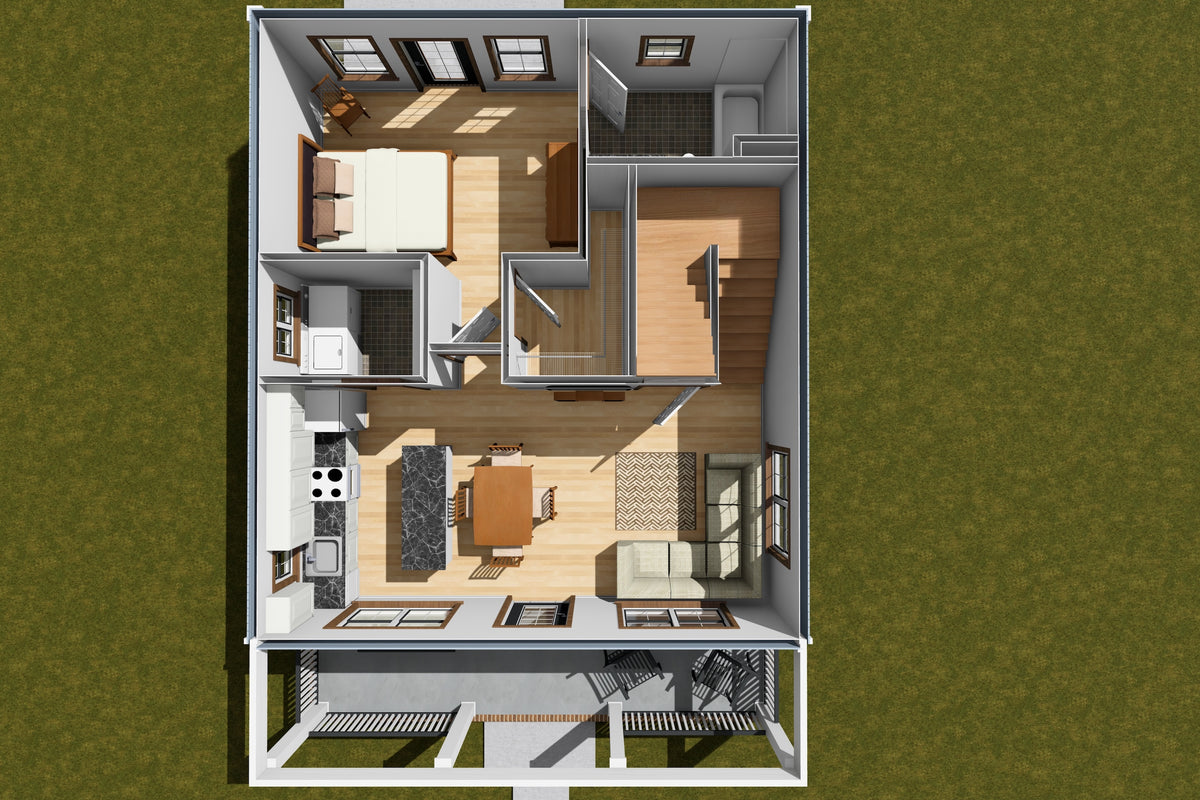 J7404-E 24596 House 3D First Floor 2 Beds 2 Baths