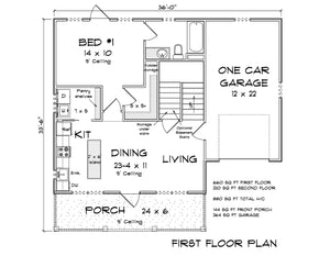 J7405-E 24597 House First Floor Plan 2 Beds 2 Baths