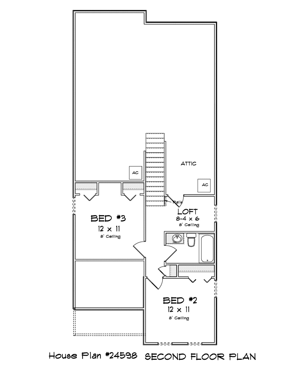 J7406-E 24598 House Second Floor Plan 3 Beds 2.5 Baths