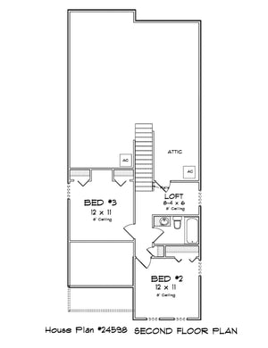 J7406-E 24598 House Second Floor Plan 3 Beds 2.5 Baths