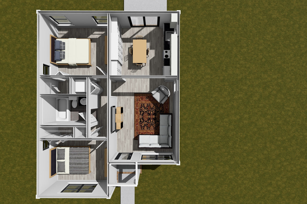 J7408-E 24600 House 3D First Floor 2 Beds 1 Bath