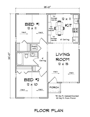 J7408-E 24600 House First Floor Plan 2 Beds 1 Bath