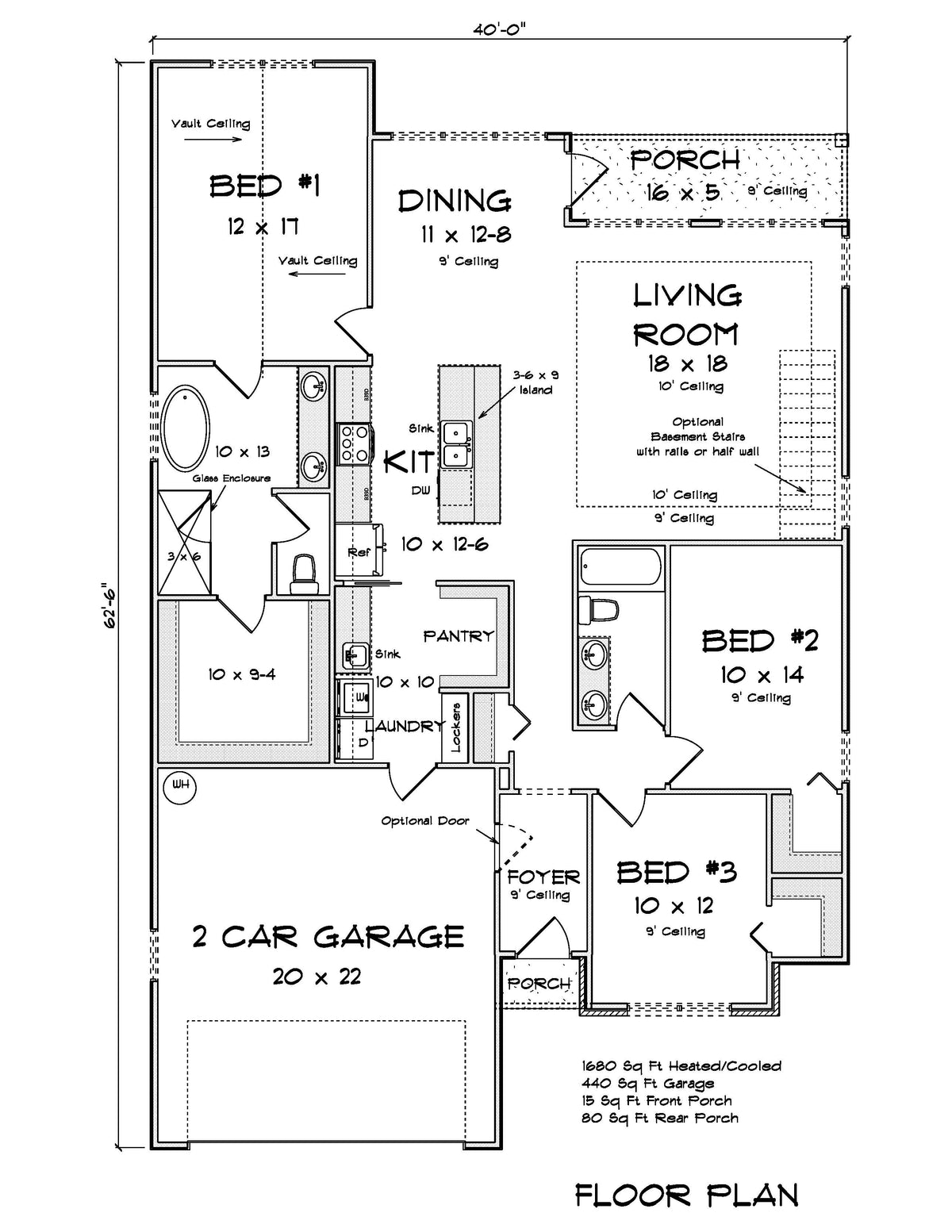 J7422-E 24602 House First Floor Plan 3 Beds 2 Baths