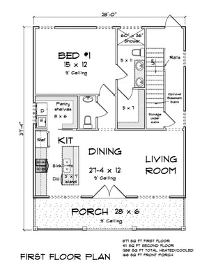 J7423-E24603 House First Floor Plan 3 Beds 2.5 Baths