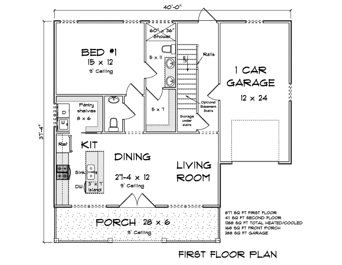 J7424-E 24604 House First Floor Plan 3 Beds 2.5 Baths