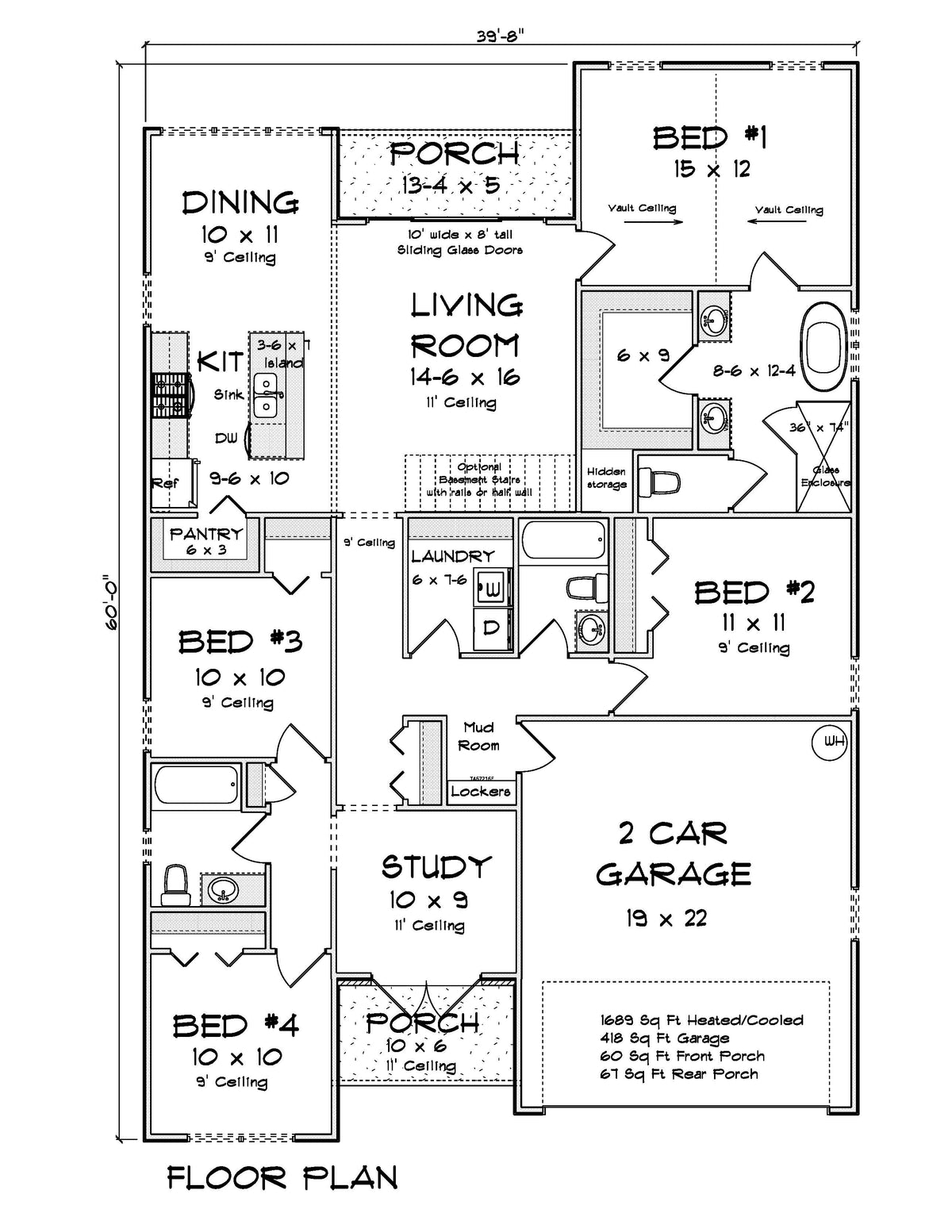 J7426-E 24606 House First Floor Plan 4 Beds 3 Baths