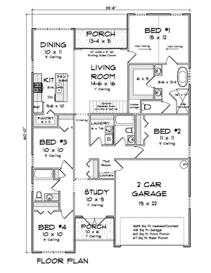 J7426-E 24606 House First Floor Plan 4 Beds 3 Baths