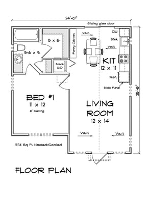 J7427-E 24607 House First Floor Plan 1 Bed 1 Bath