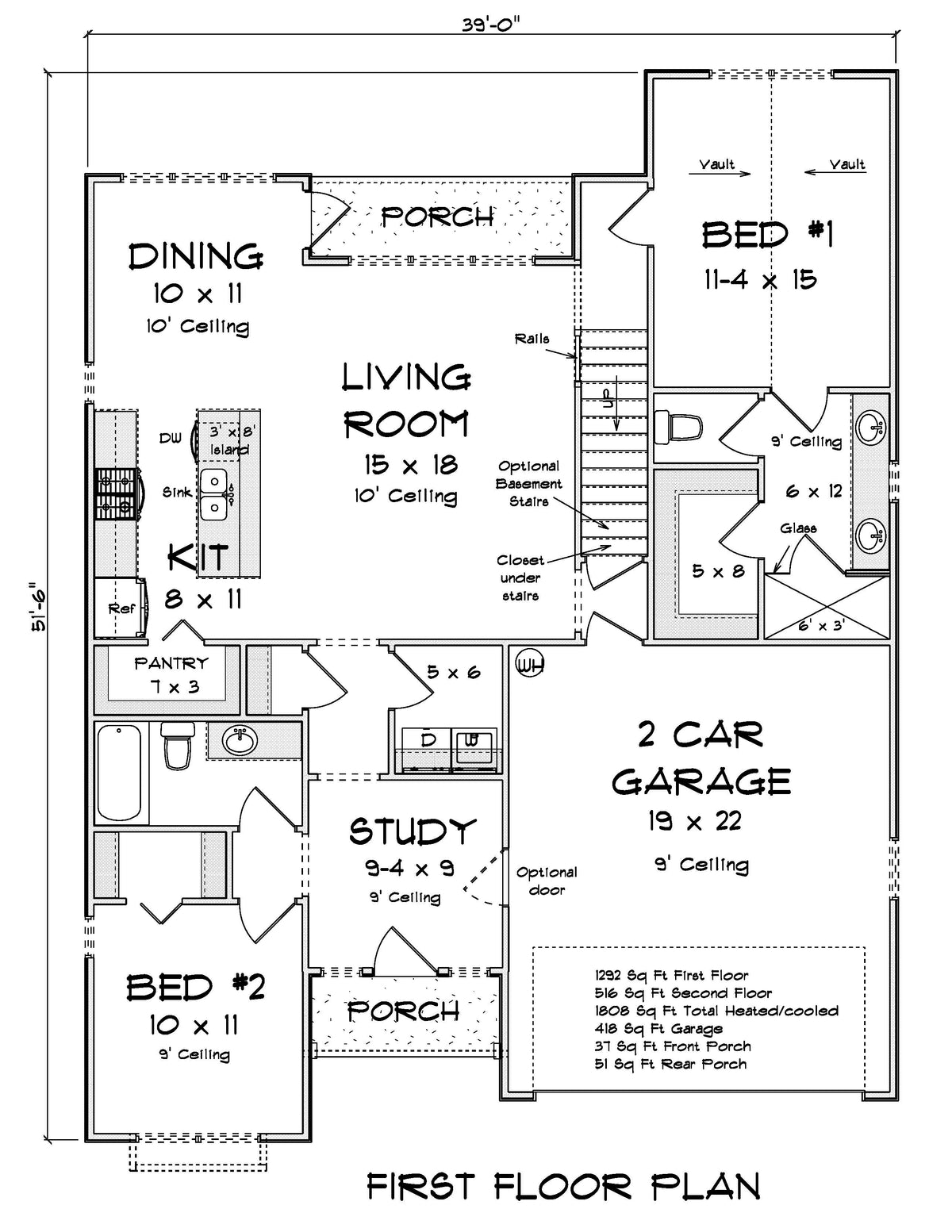 J7428-E 24608 House First Floor Plan 4 Beds 3 Baths