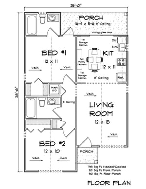 J7429-E 24609 House First Floor Plan 2 Beds 2 Baths