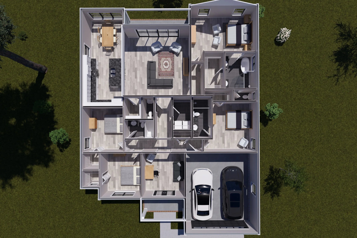 J7541-E Cottage House 3D First Floor, 4 Bedrooms, 3.5 Bathrooms | Plan 24611