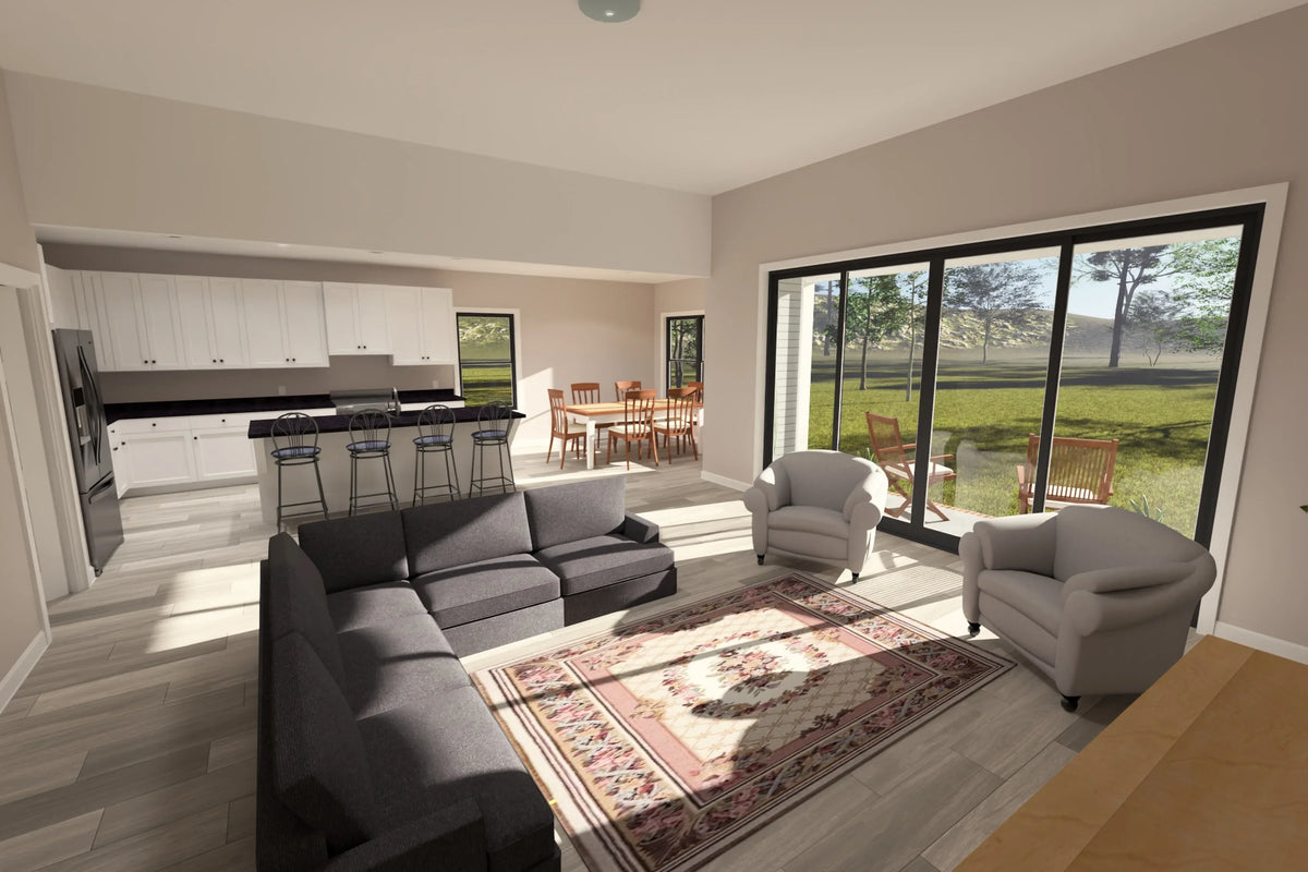 J7541-E Cottage House Living Room, 4 Bedrooms, 3.5 Bathrooms | Plan 24611