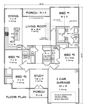 J7541-E Cottage House First Floor Plan, 4 Bedrooms, 3.5 Bathrooms | Plan 24611