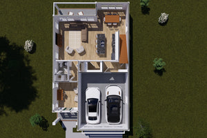 J7556-E Cottage House 3D First Floor, 4 Bedrooms, 2.5 Bathrooms | Plan 24613 