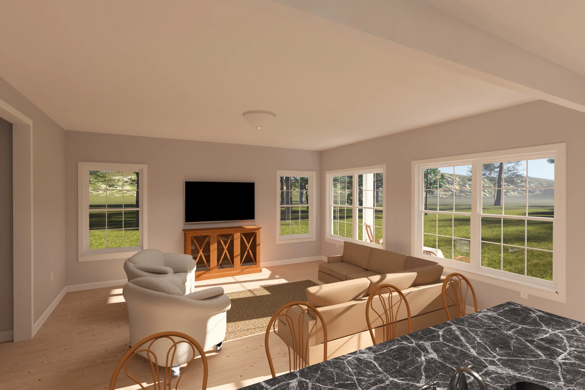 J7556-E Cottage House Living Room, 4 Bedrooms, 2.5 Bathrooms | Plan 24613 