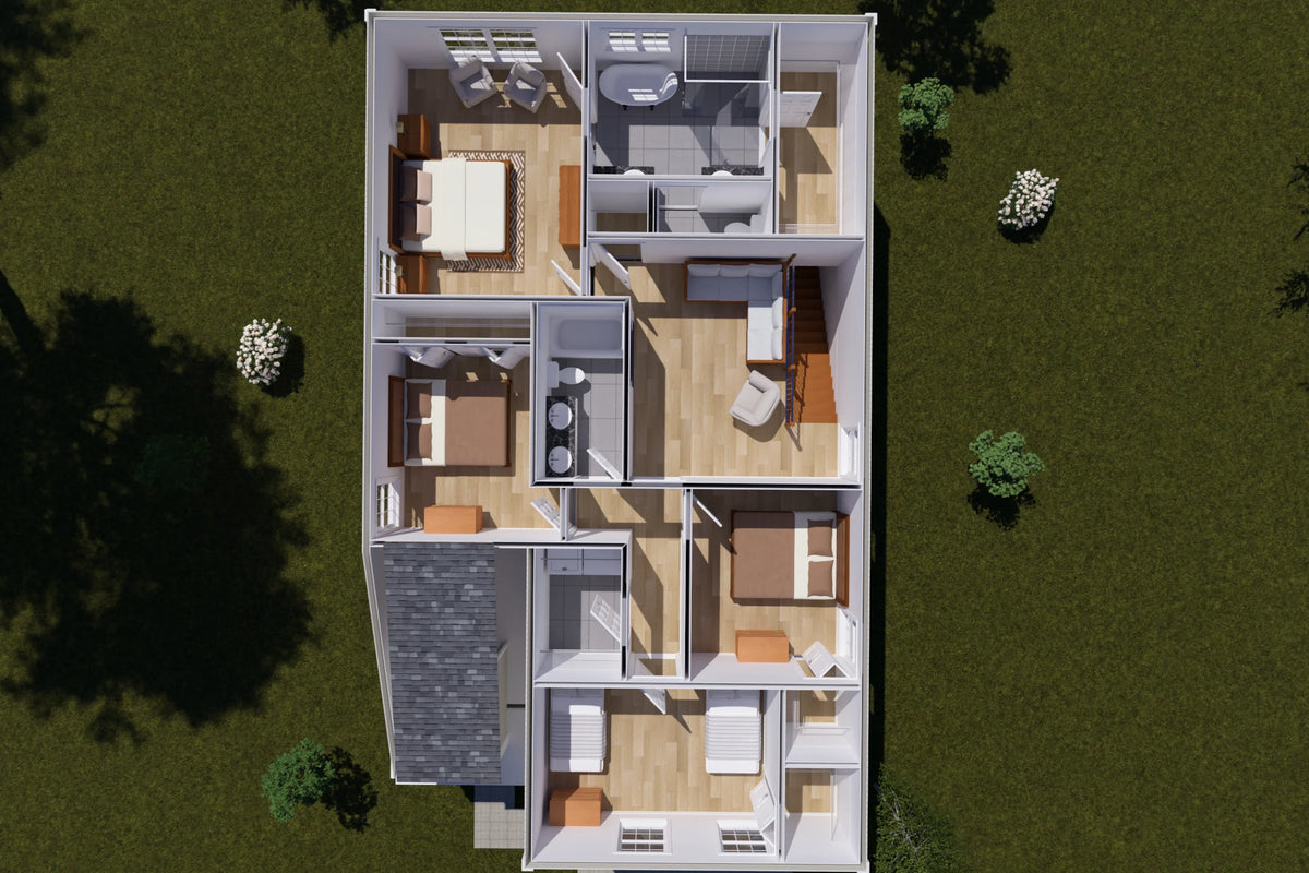 J7556-E Cottage House 3D Second Floor, 4 Bedrooms, 2.5 Bathrooms | Plan 24613 