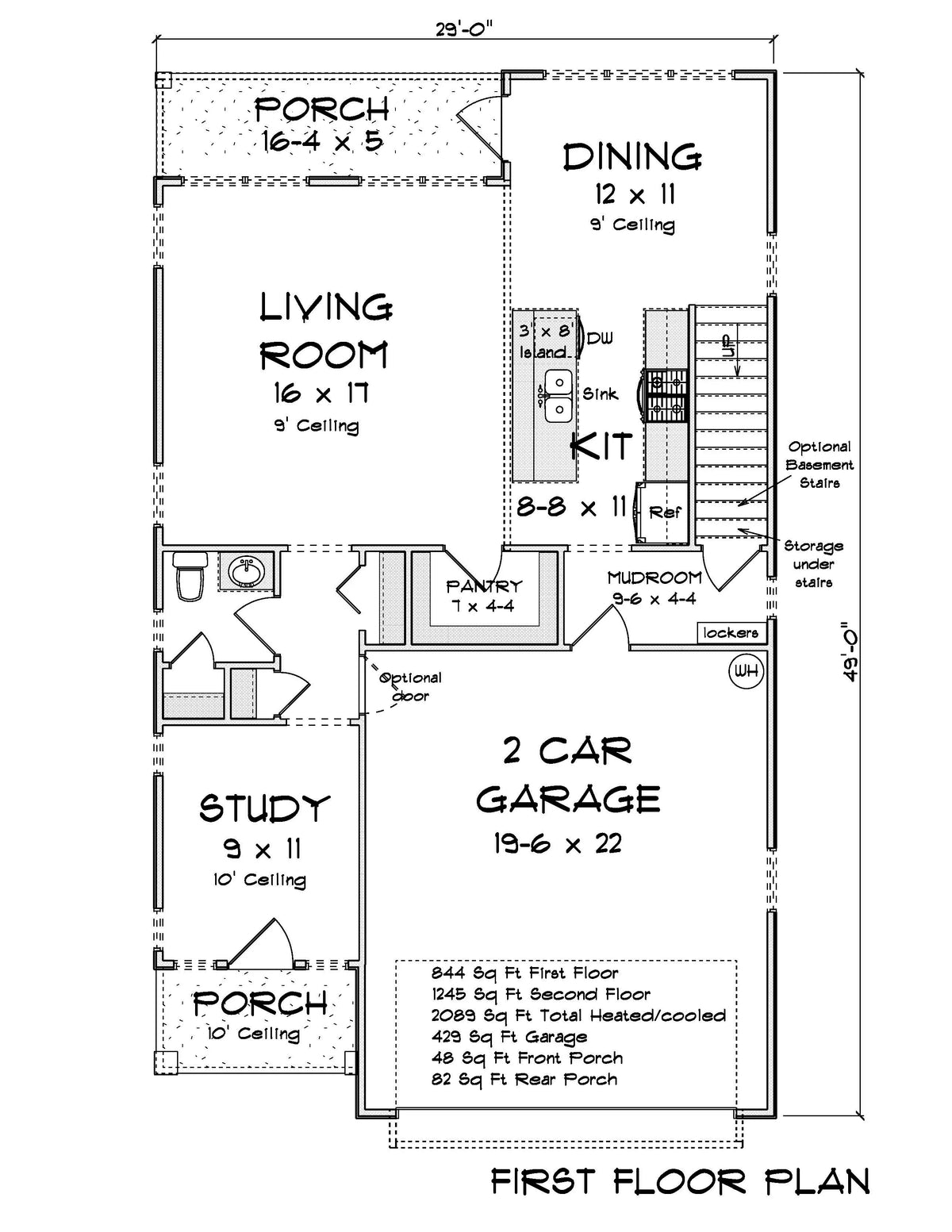 J7556-E Cottage House First Floor Plan, 4 Bedrooms, 2.5 Bathrooms | Plan 24613 